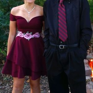 Maroon Off Shoulder Hoco Dress